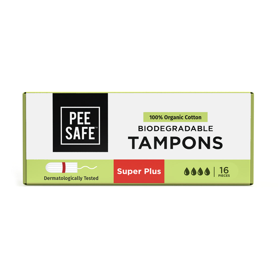 Biodegradable Tampons Super Plus (16 Tampons) Pee Safe