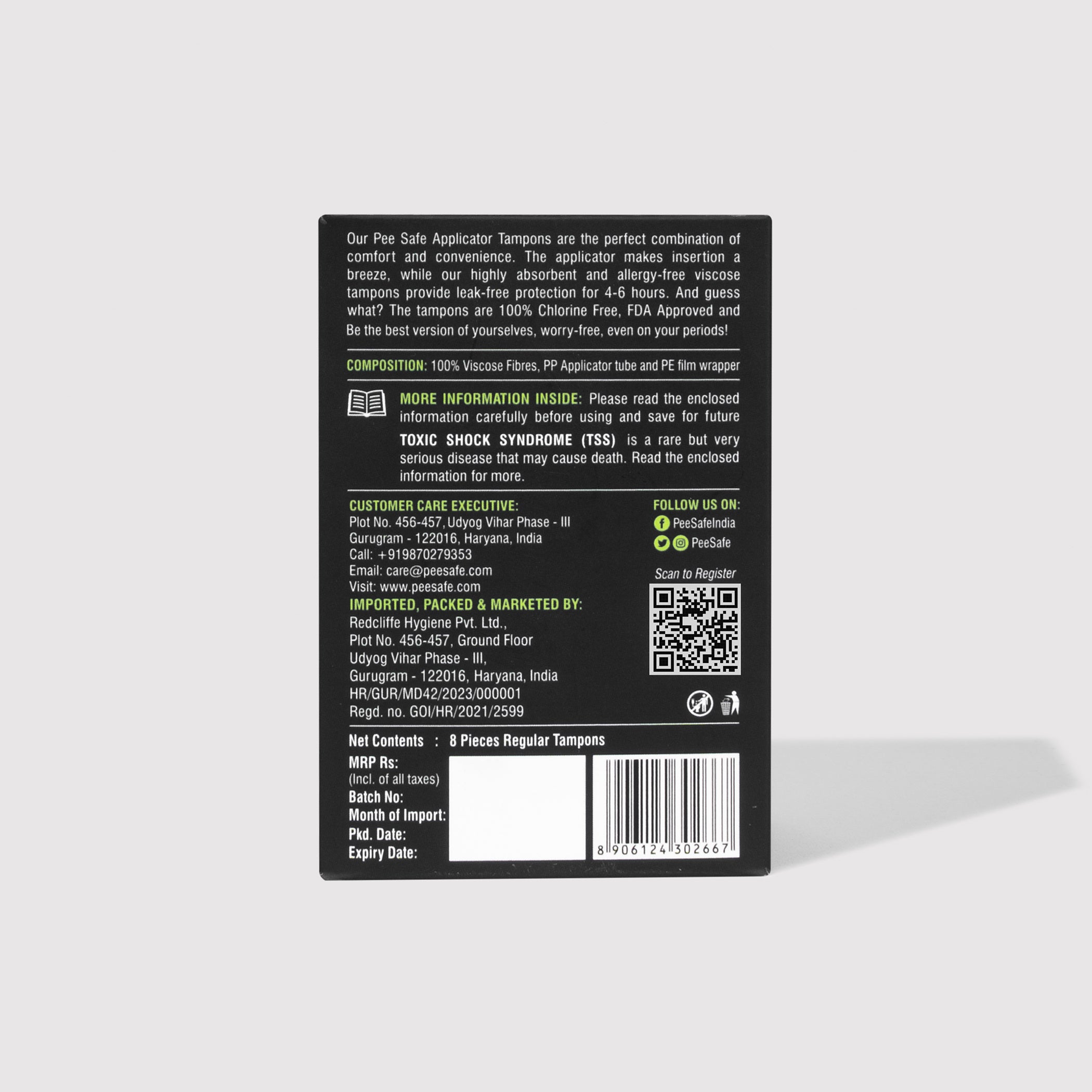 Pee Safe Applicator Tampons - Regular (8 Tampons) - BYOC