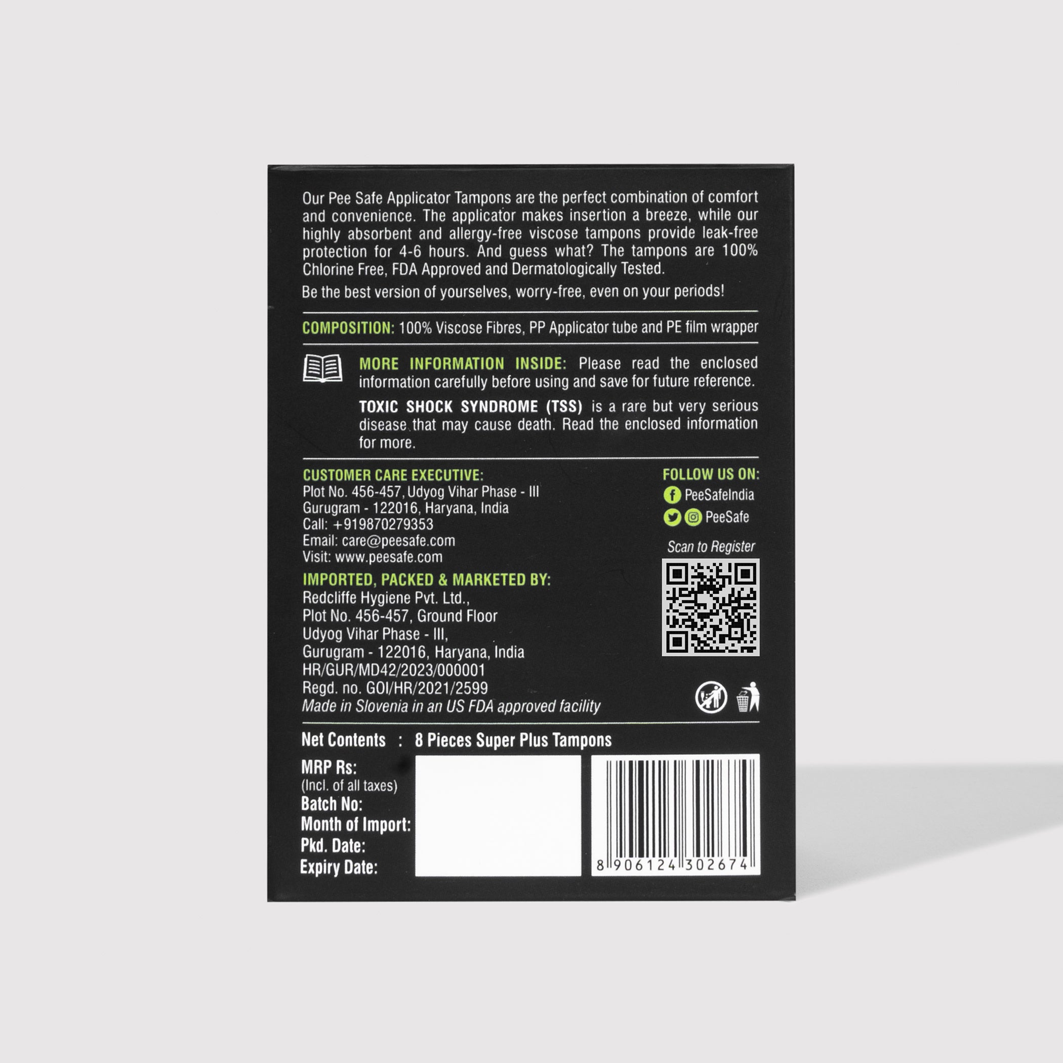 Pee Safe Applicator Tampons - Super (8 Tampons) - BYOC