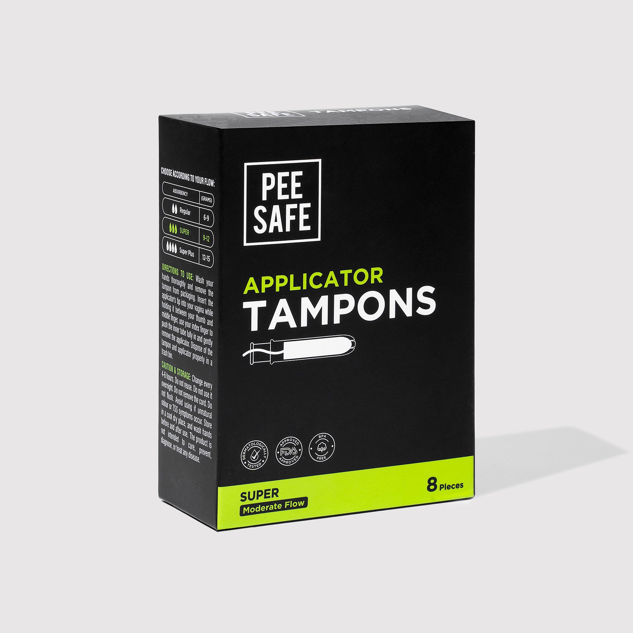Pee Safe Applicator Tampons - Super (8 Tampons) - BYOC