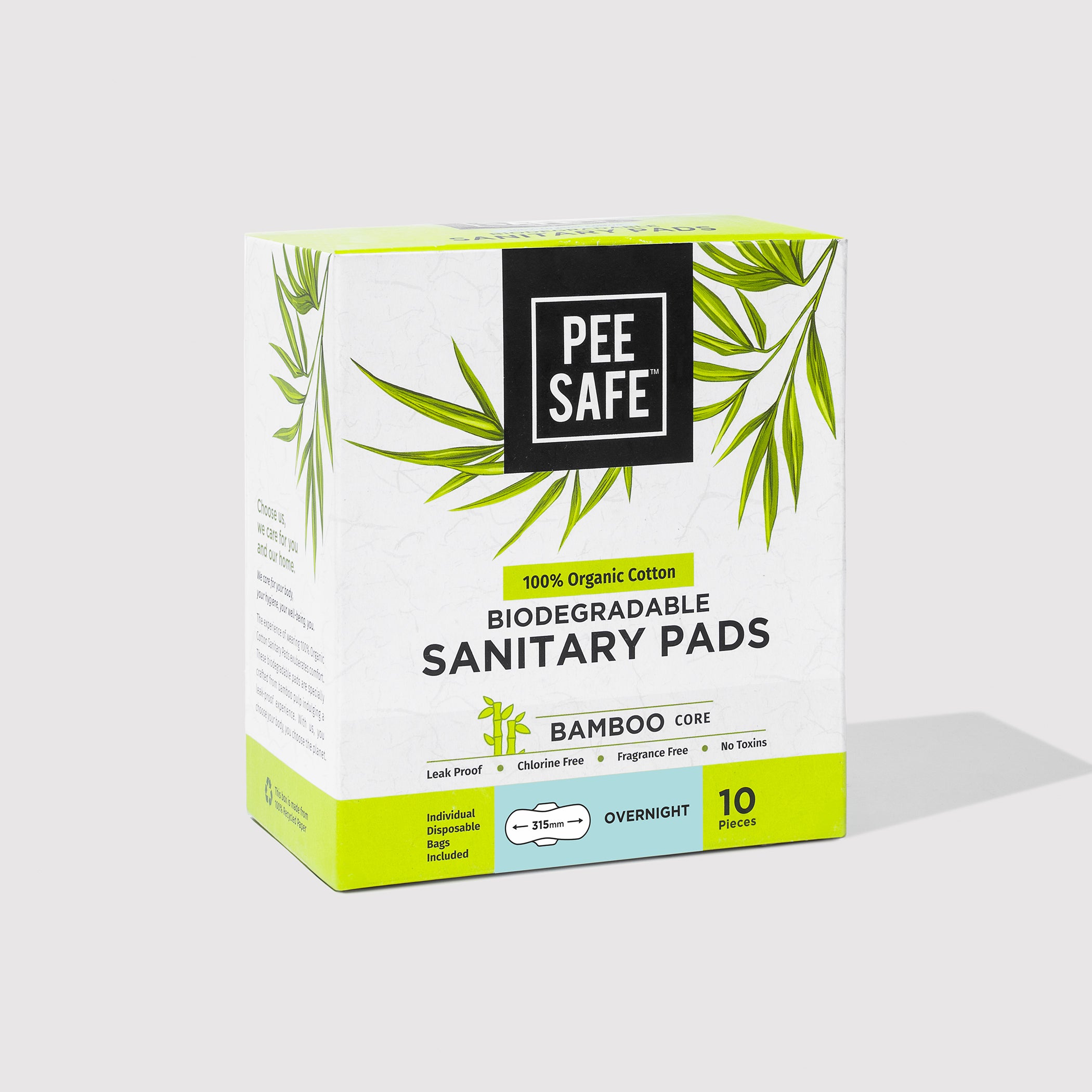 Pee Safe Biodegradable Sanitary Pads - Overnight (Pack of 10) BYOC