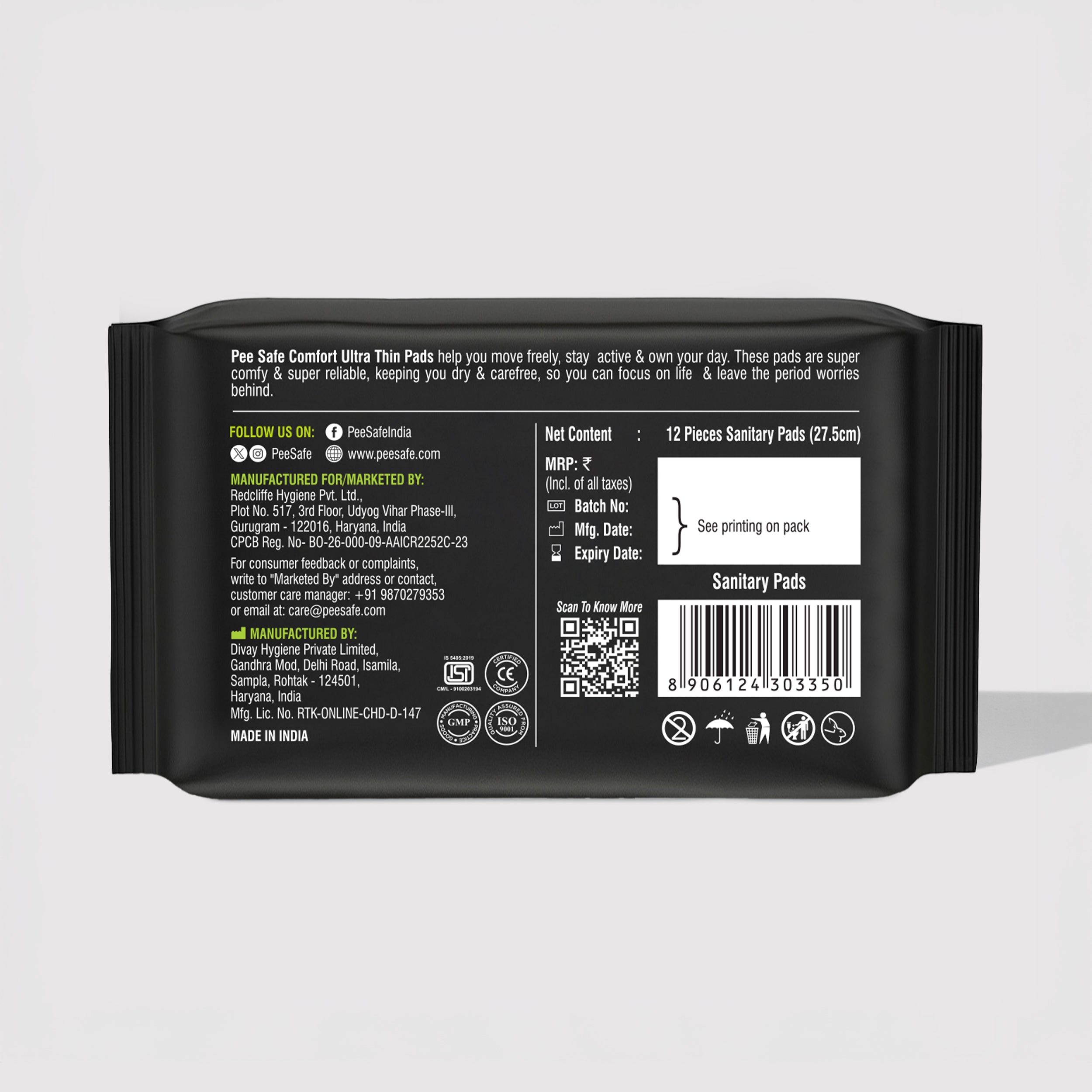 Pee Safe Comfort Ultra Thin Pads XL 12N - BYOC