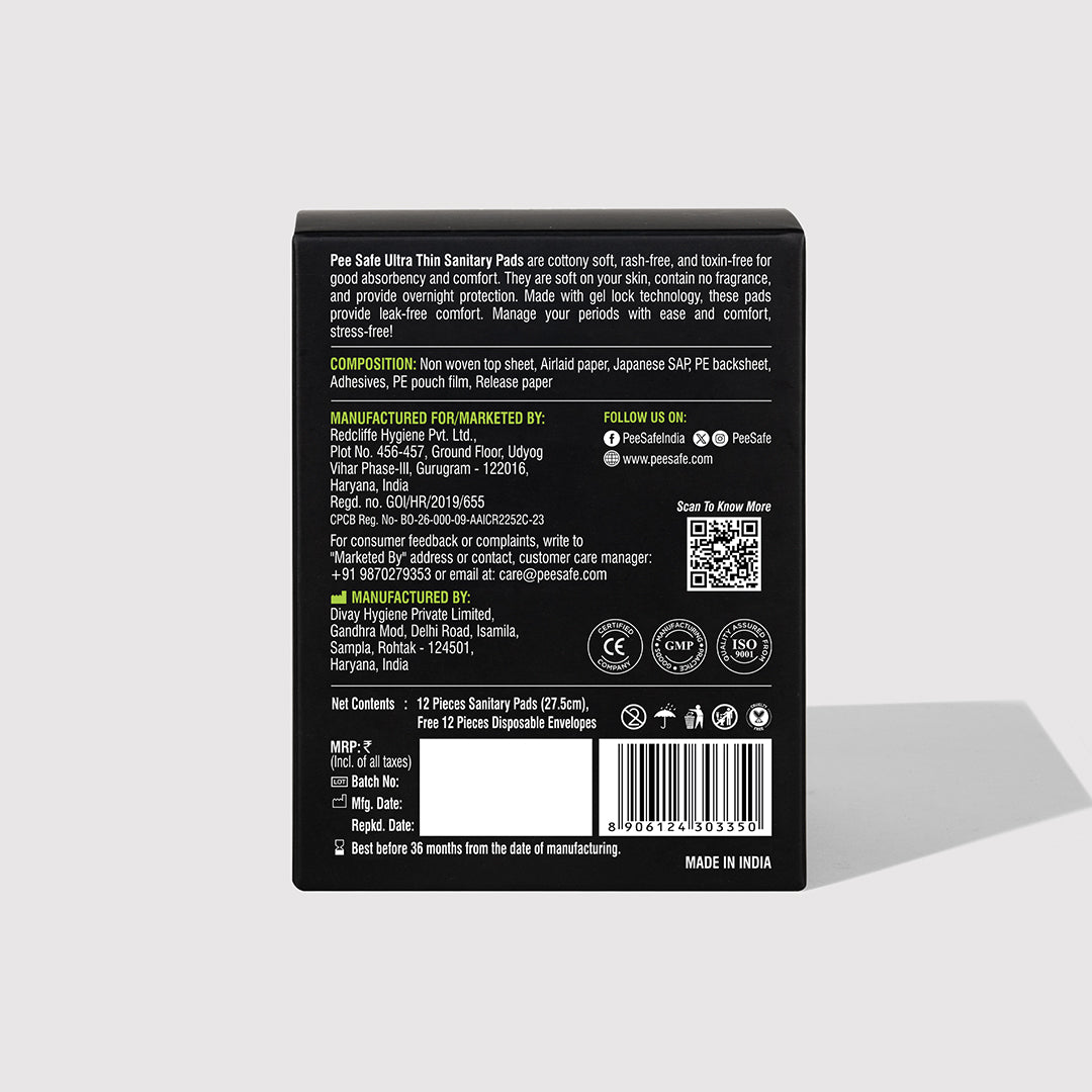 Pee Safe Ultra Thin Sanitary Pads - XL (12 Pads)