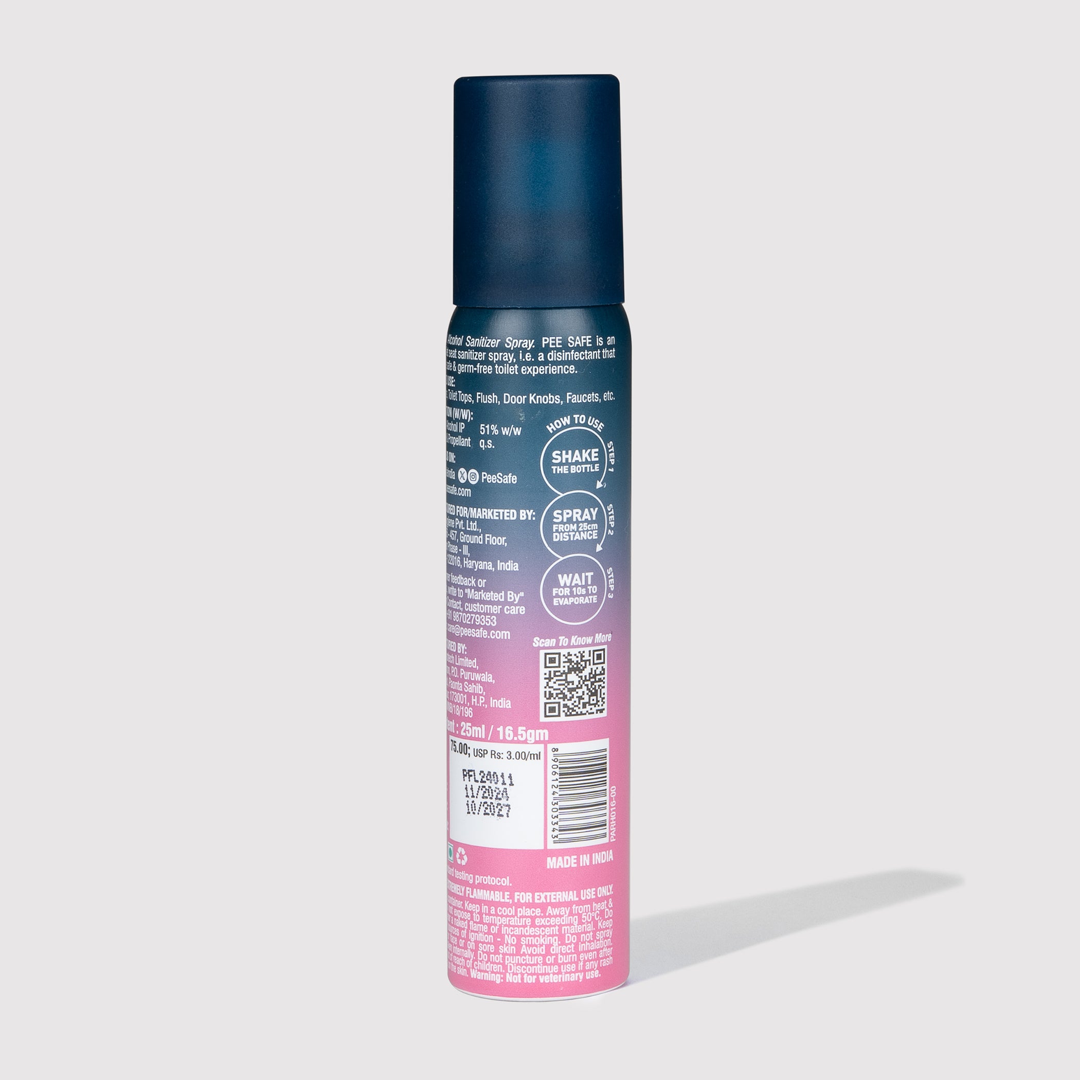 Pee Safe Mini Toilet Seat Sanitizer Spray (Floral) - 25 ML (Pack Of 6)