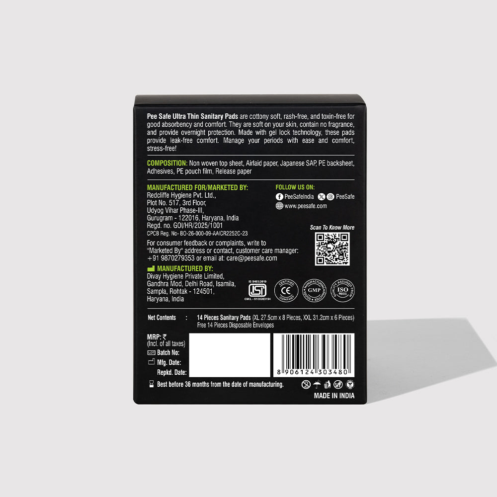 Pee Safe Ultra Thin Sanitary Pad (8 XL & 6 XXL) - Pack of 14