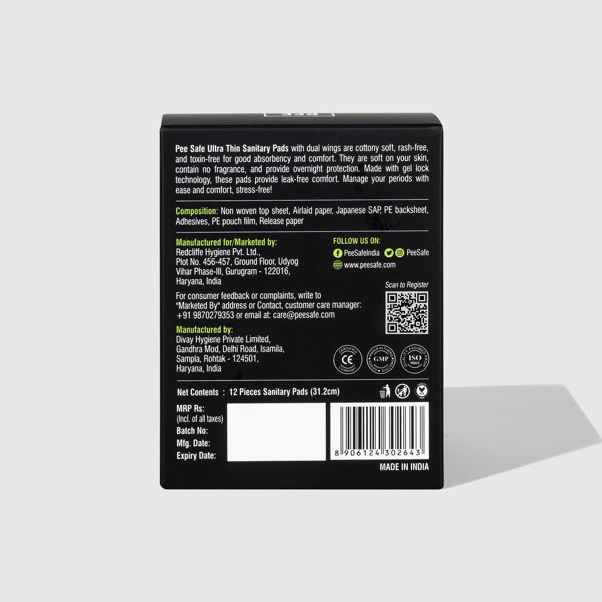 Pee Safe Ultra Thin Sanitary Pads - XXL (24 Pads) - BYOC