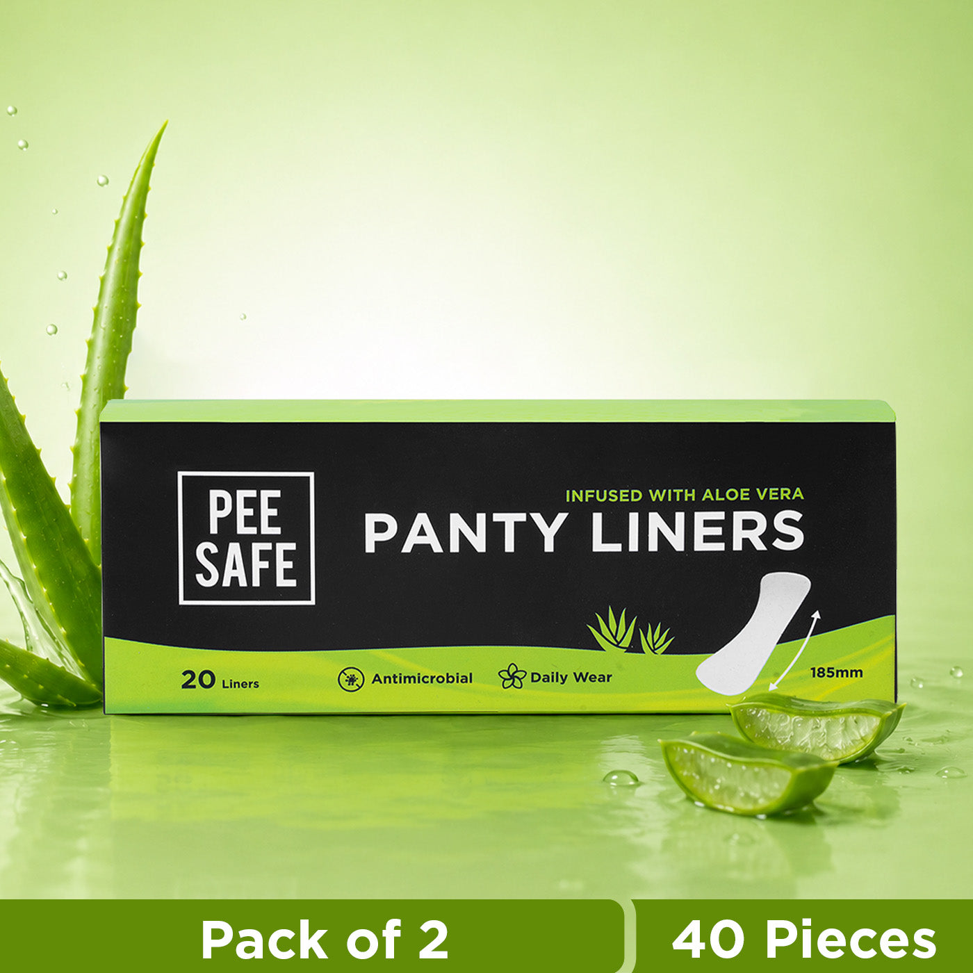 Pee Safe Aloe Vera Panty Liners (Pack of 2, 40 Liners)