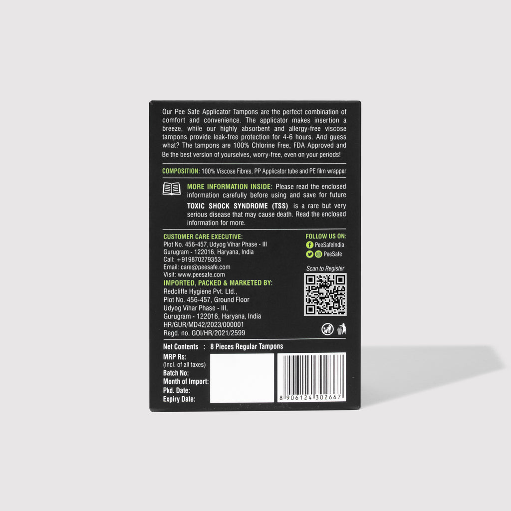 Pee Safe Applicator Tampons - Regular (8 Tampons) - BYOC