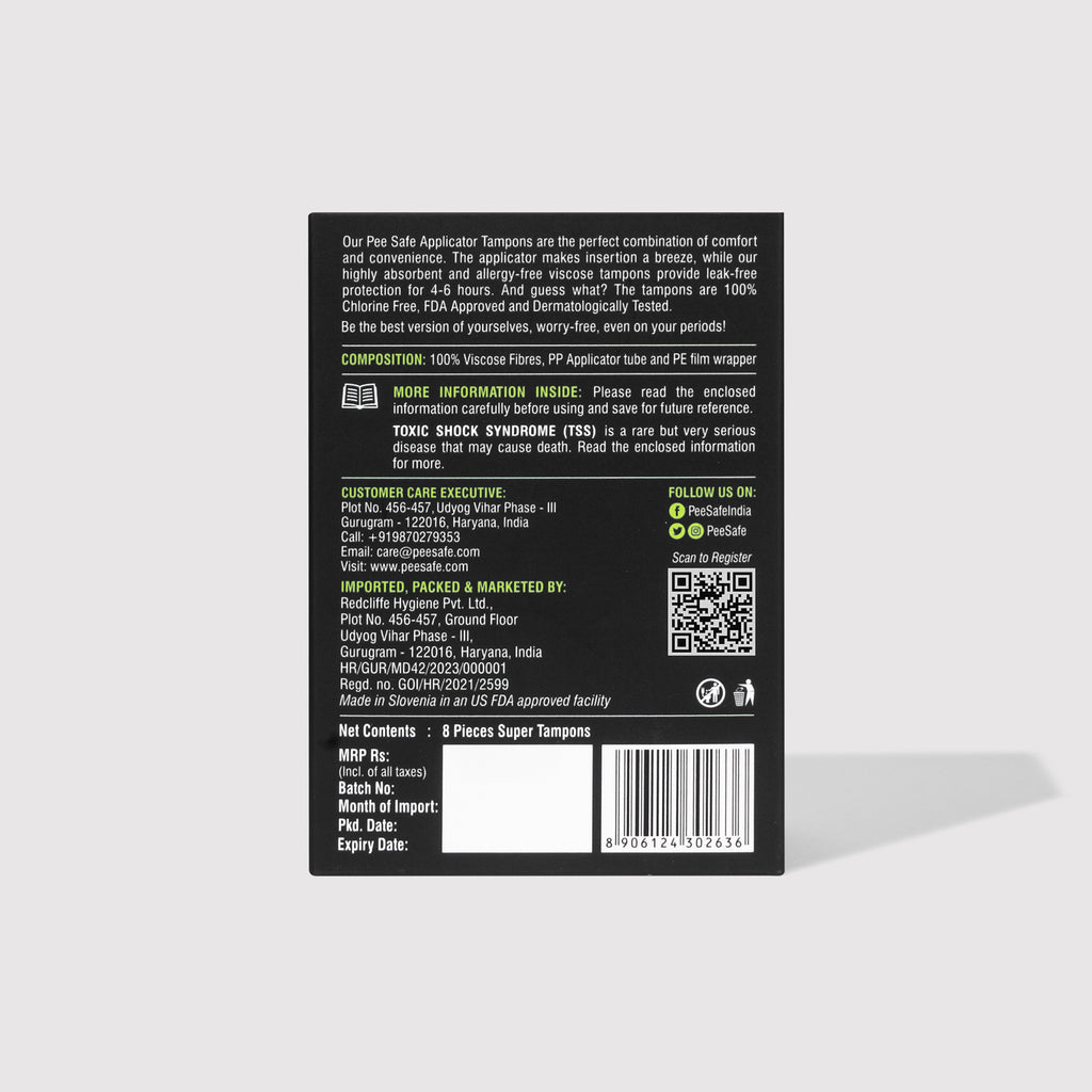 Pee Safe Applicator Tampons - Super Plus (8 Tampons) - BYOC
