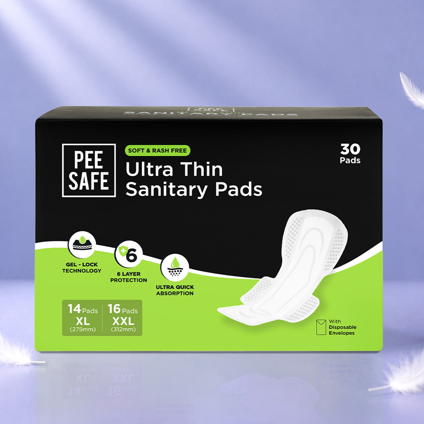 Pee Safe Ultra Thin Sanitary Pad (14 XL & 16 XXL) - Pack of 30
