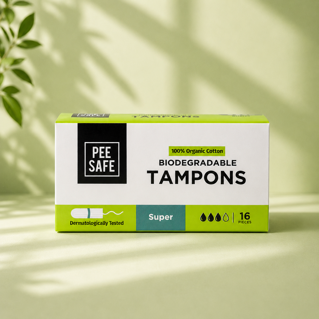 Pee Safe Biodegradable Tampons- Super (16 Tampons)