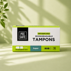 Pee Safe Biodegradable Tampons- Super (16 Tampons)