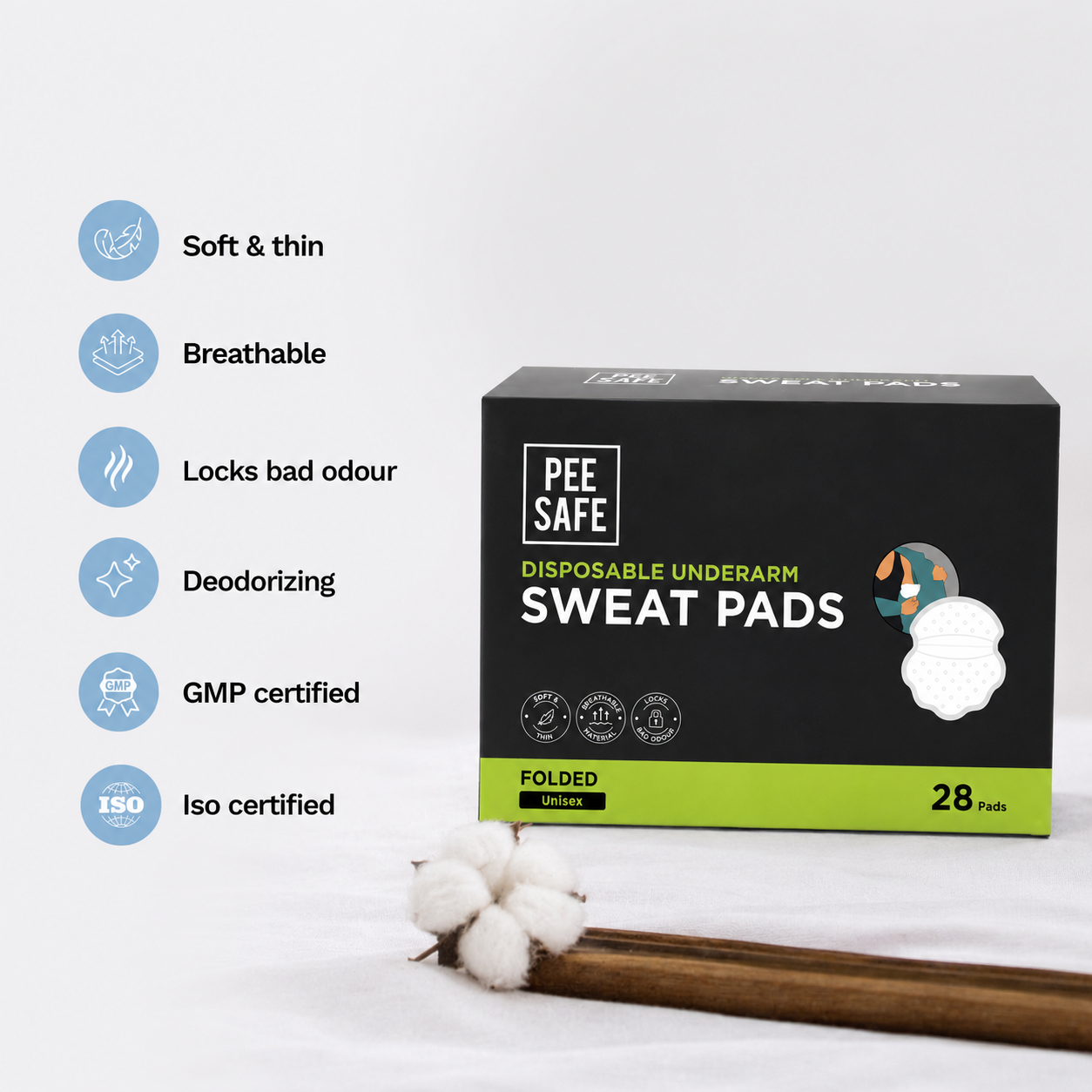 Pee Safe Disposable Underarm Sweat Pads (Folded) - 14 Pads