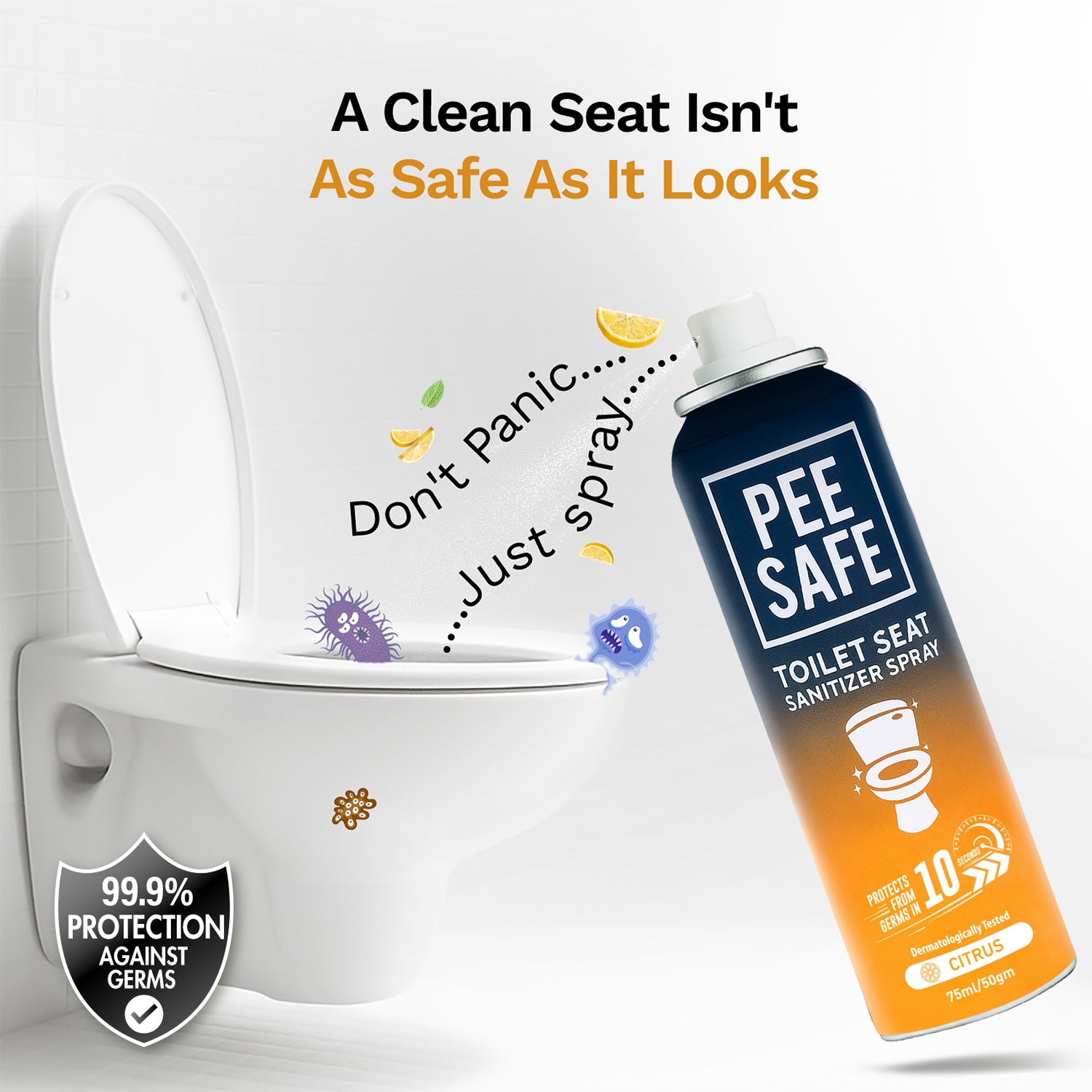 Pee Safe Toilet Seat Sanitizer Spray (Citrus) - 75 ML *
