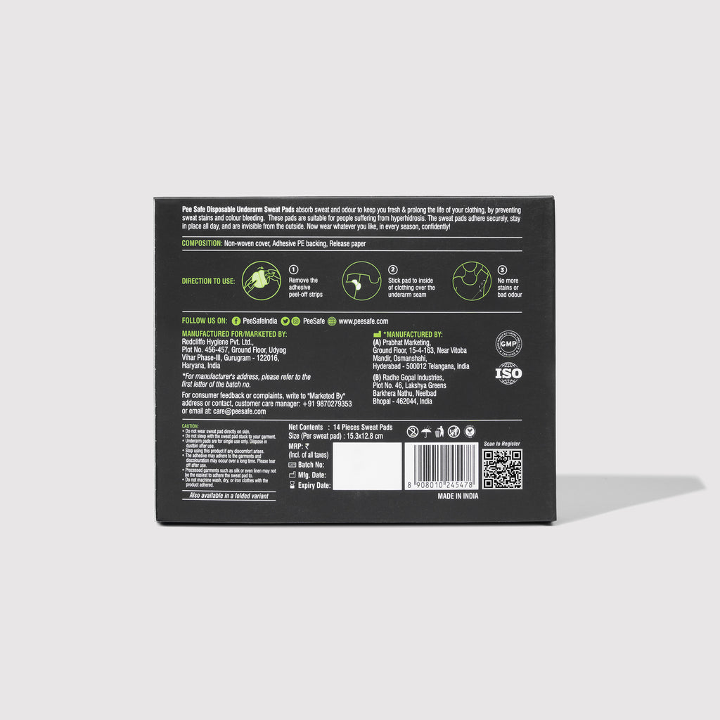 Pee Safe Underarm Sweat Pads (Straight) - 14 Pads