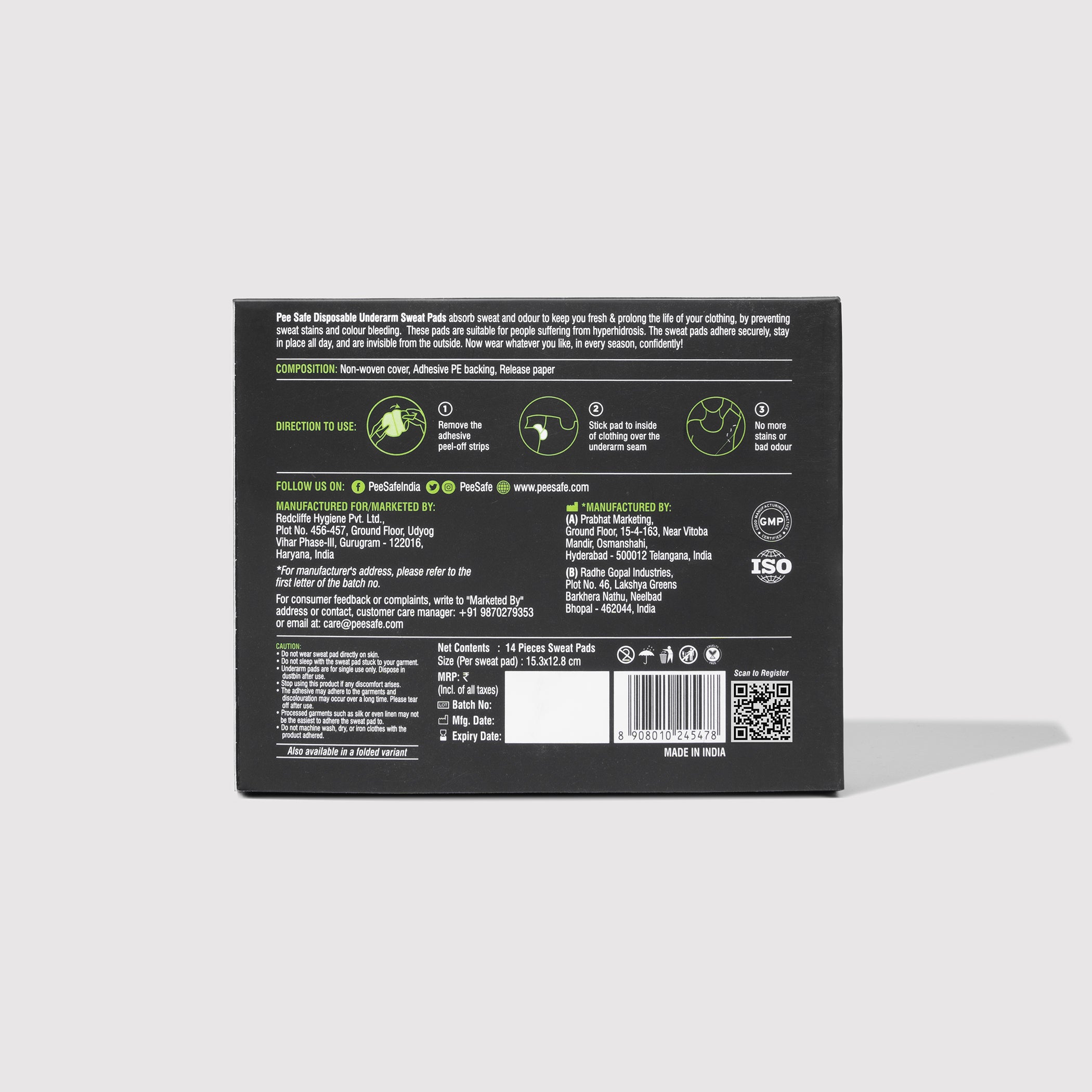 Pee Safe Underarm Sweat Pads (Straight) - 14 Pads