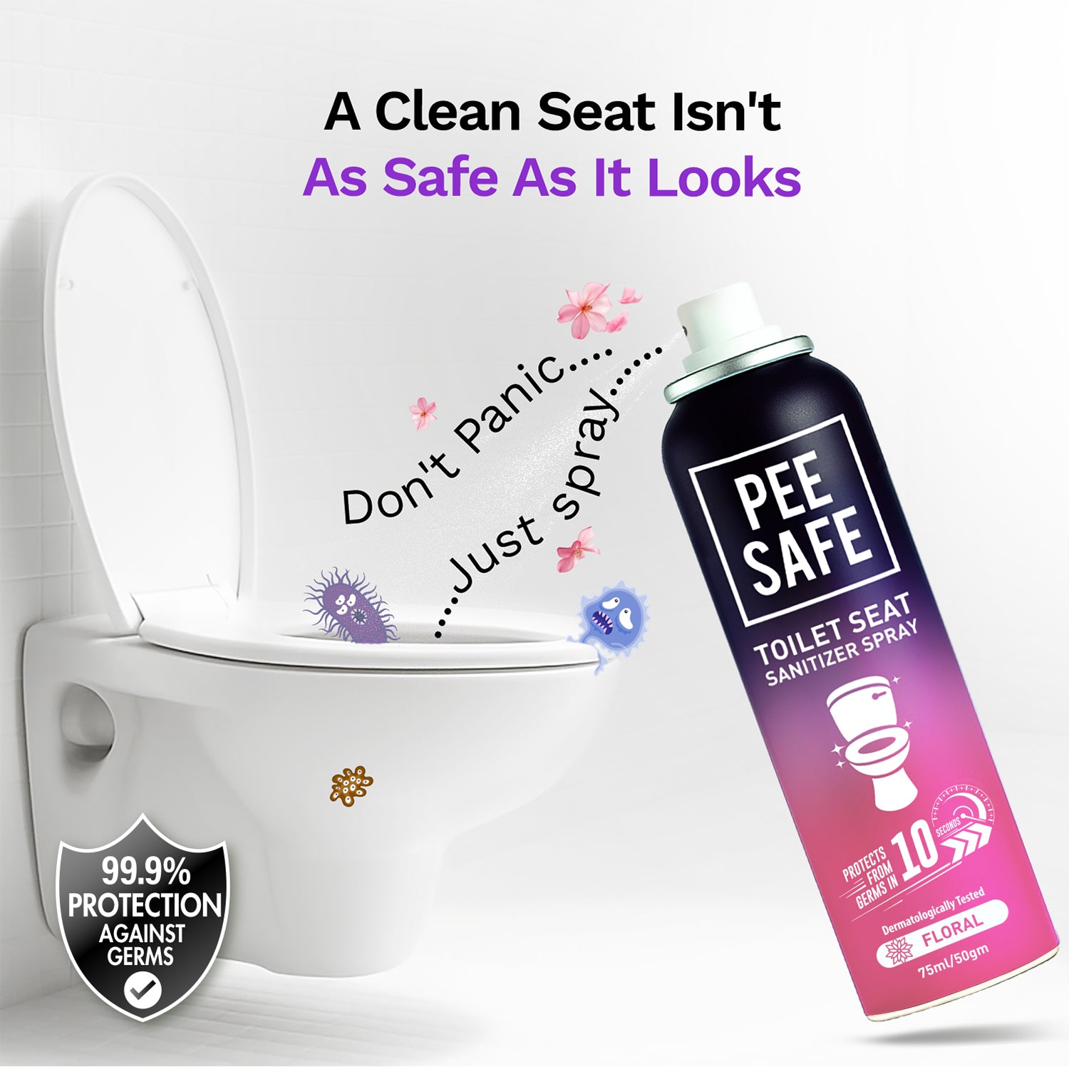 Pee Safe Toilet Seat Sanitizer Spray (Floral) - 75 ML *