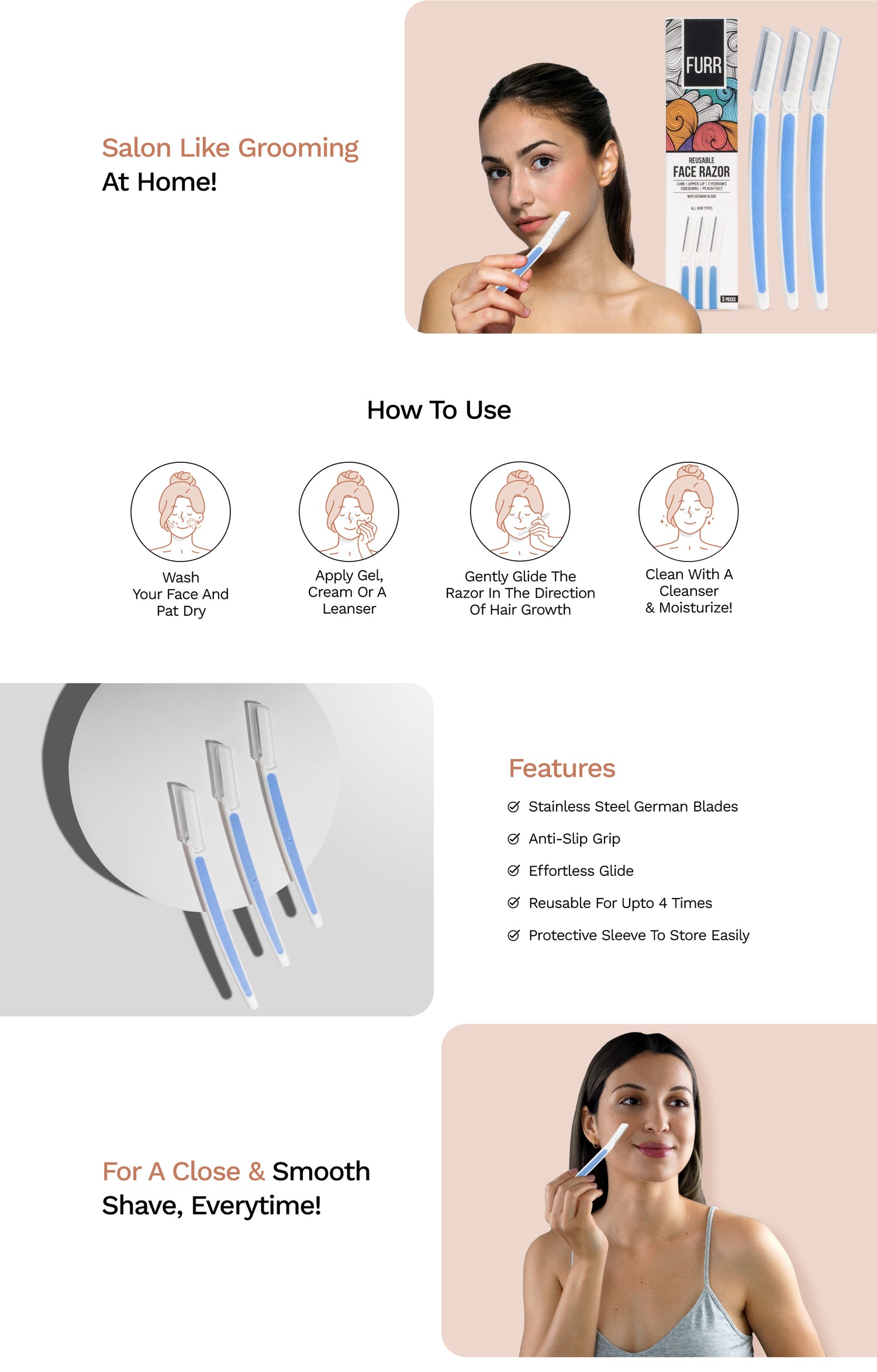 Reusable Face Razor For Women (Pack of 3)