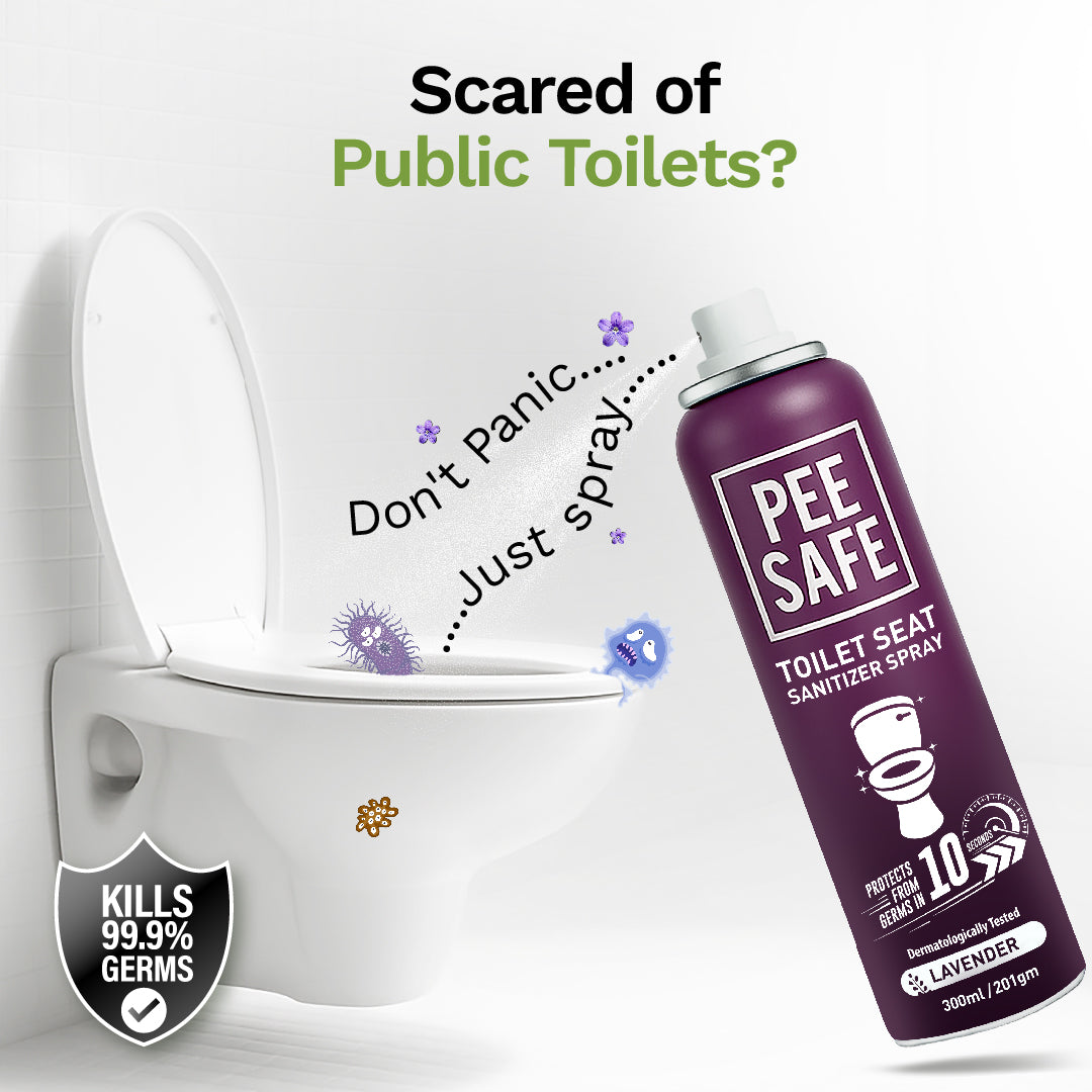 Pee Safe Toilet Seat Sanitizer Spray (Lavender) - 300 ML Pack of 4