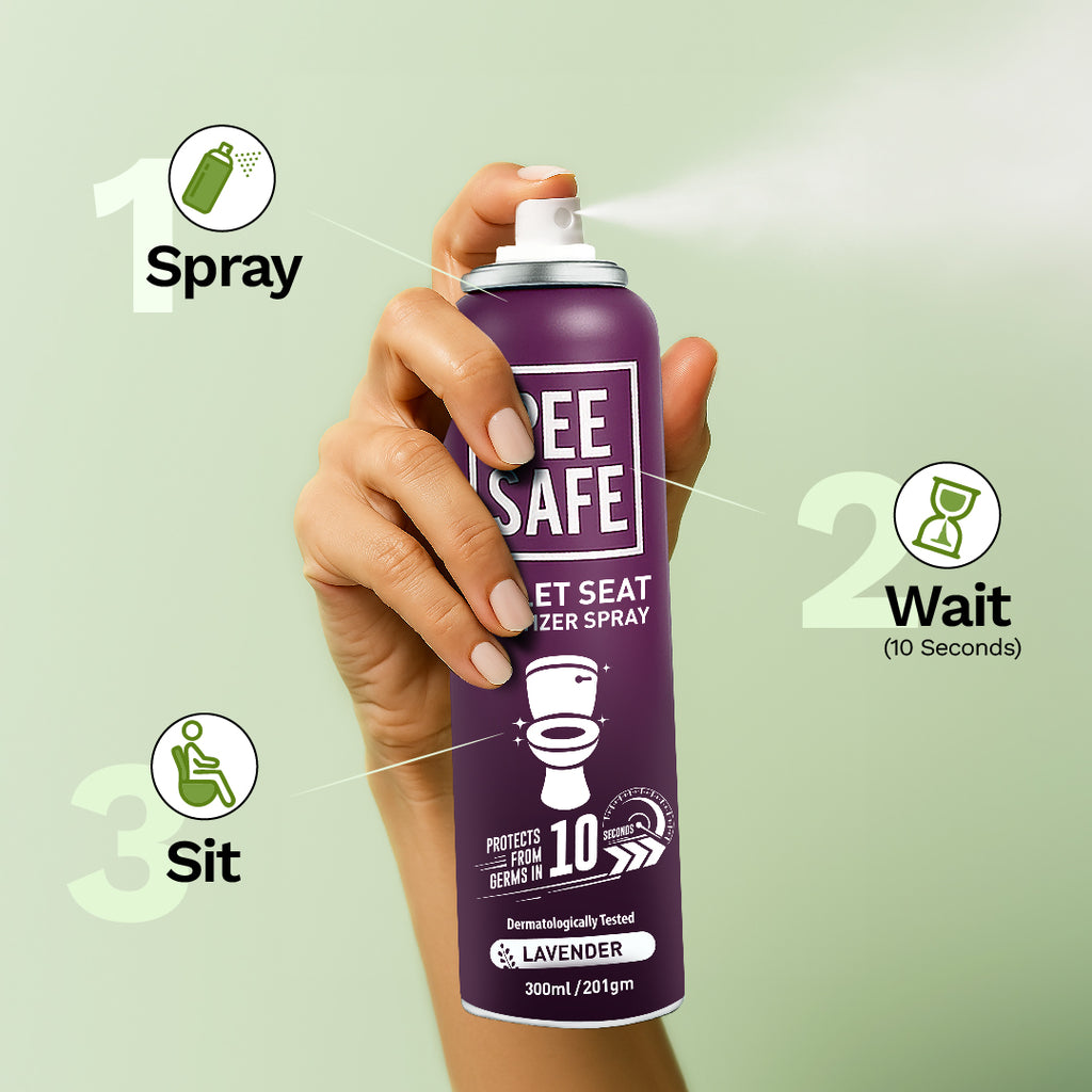 Pee Safe Toilet Seat Sanitizer Spray (Lavender) - 300 ML Pack of 4