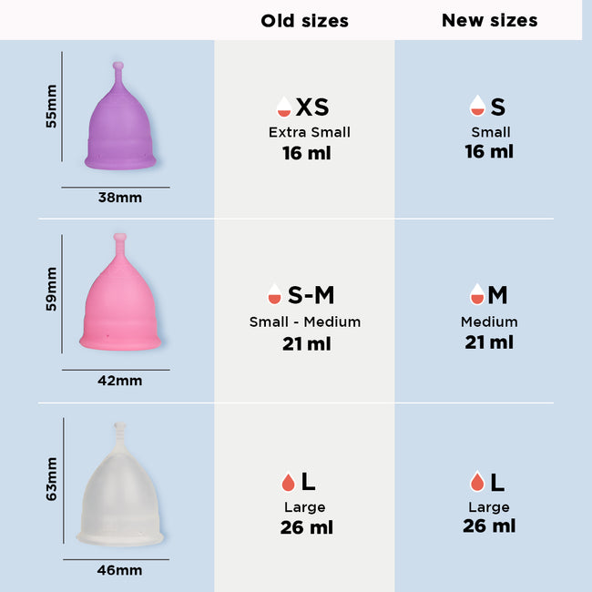 Pee Safe menstrual cup sizes