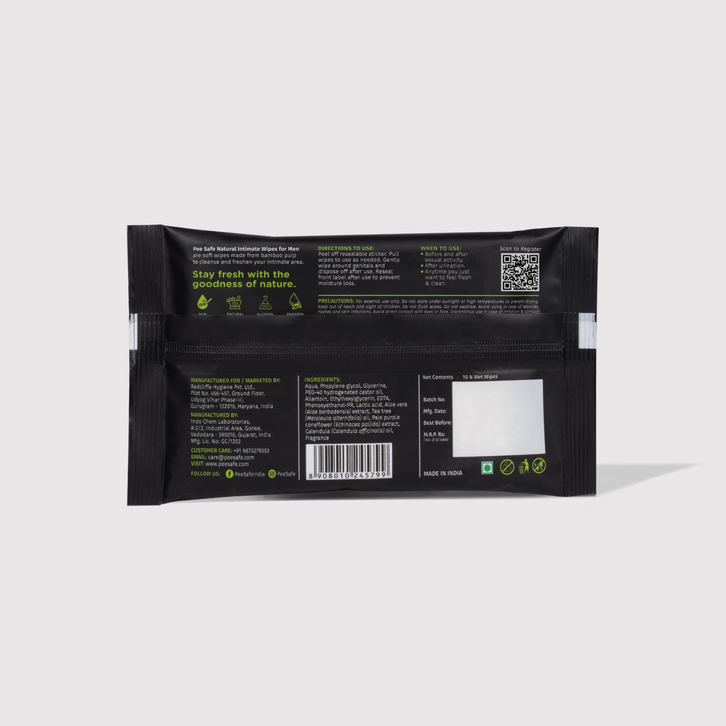 Pee Safe Natural Intimate Wipes For Men (40N) - BYOC
