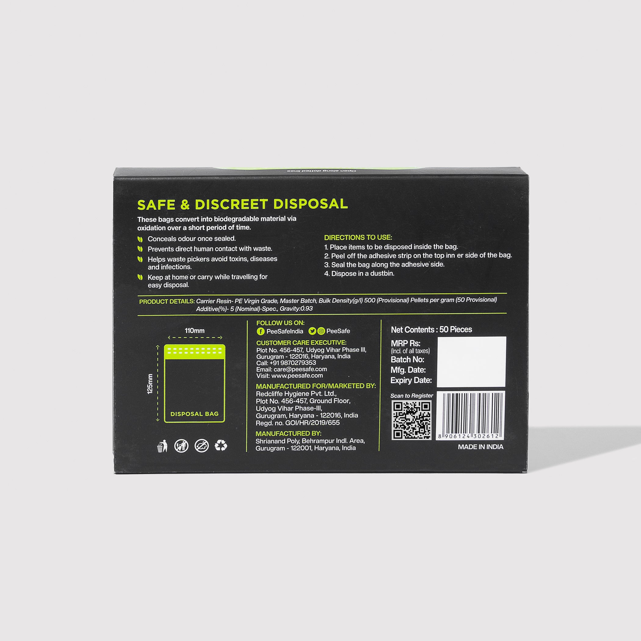 Pee Safe Oxo-Biodegradable Disposable Bags - 50 Bags (Large)