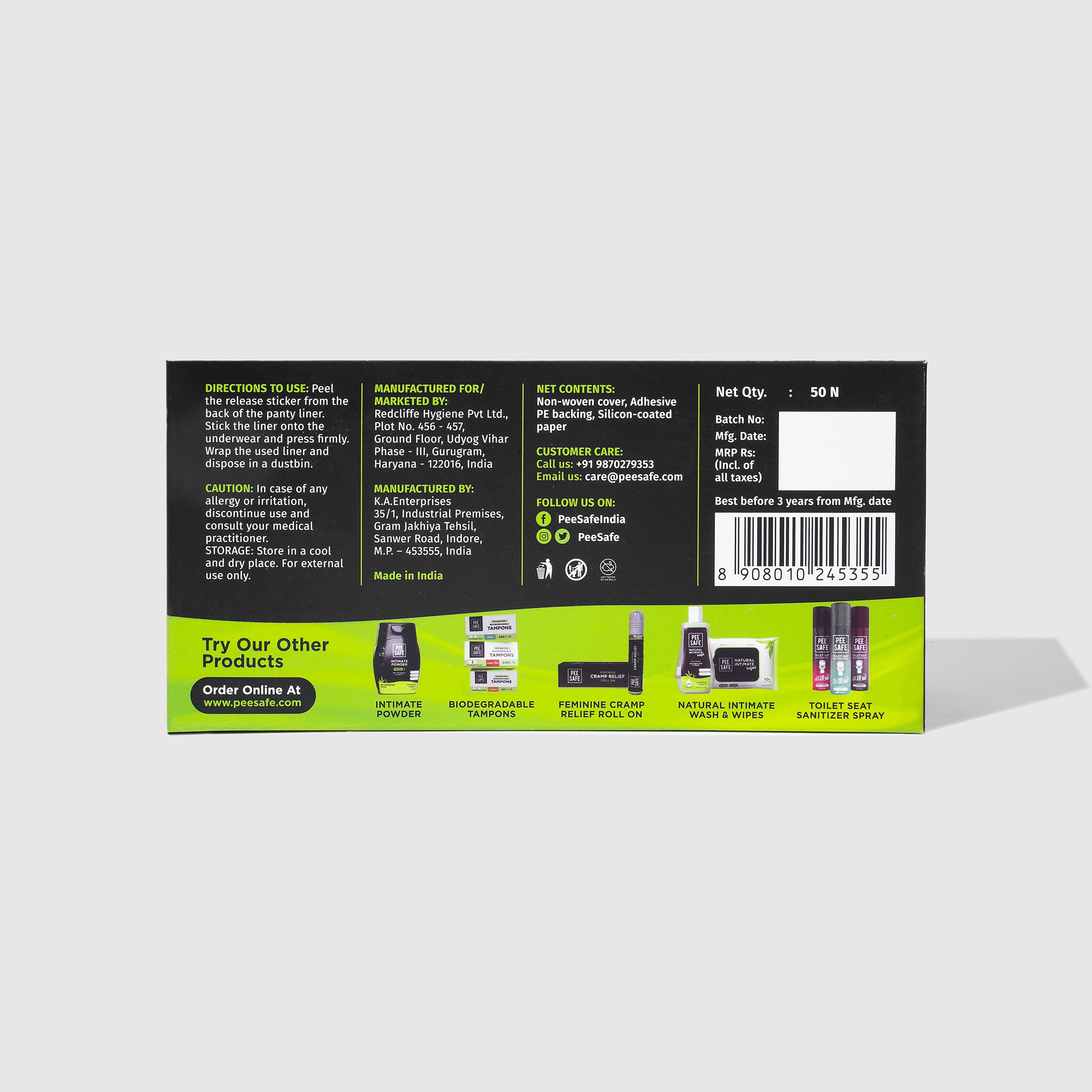 Pee Safe Aloe Vera Panty Liners (50 Liners)