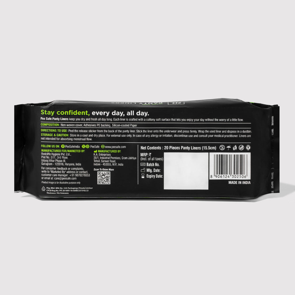 Pee Safe Daily Wear Panty Liners - 155 mm (20 Liners)