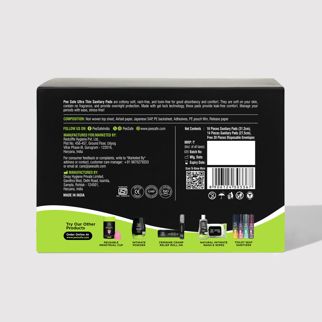 Pee Safe Ultra Thin Sanitary Pad (14 XL & 16 XXL) - Pack of 30