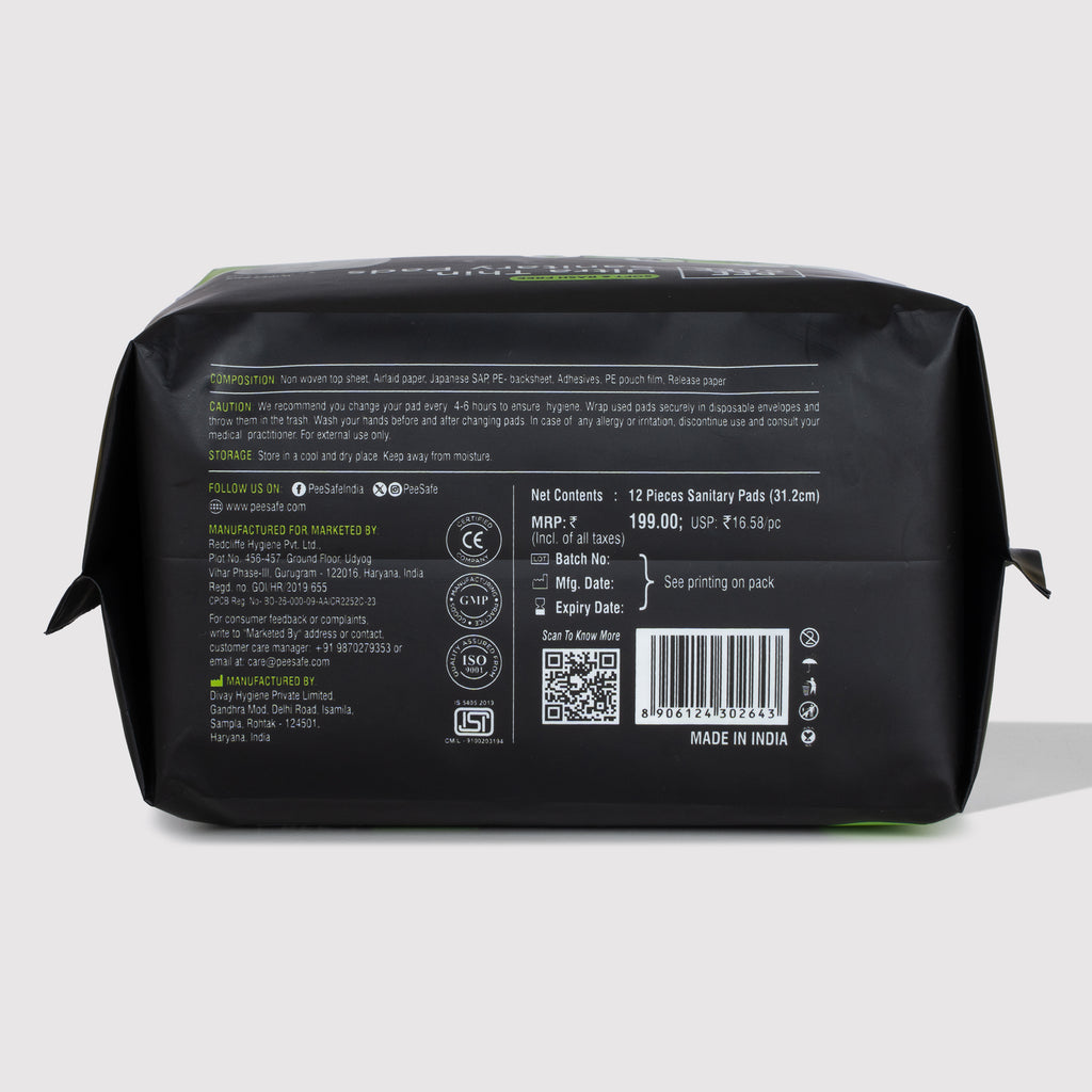 Pee Safe Ultra Thin Sanitary Pads - XXL (12 Pads) - BYOC